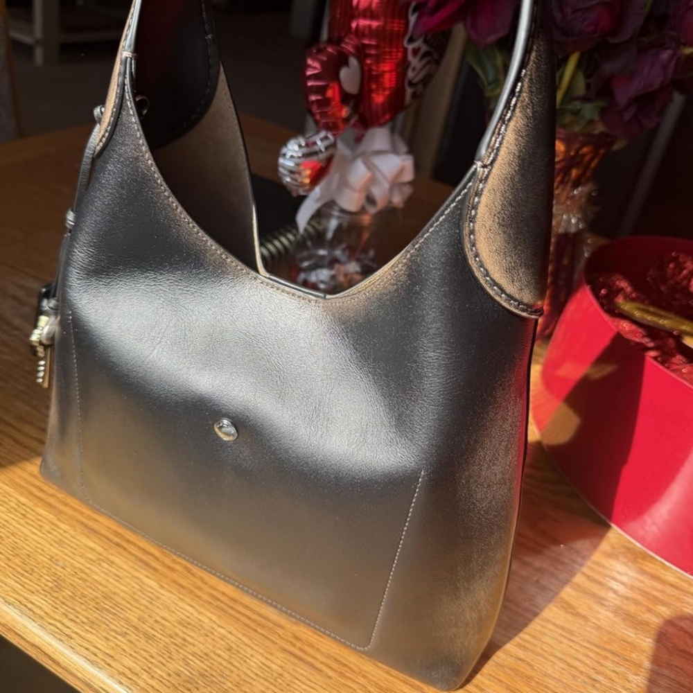 New Coach Black Brown Leather Brooklyn Shoulder Bag 28 - Picture 6 of 7